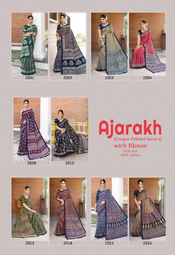 Lakhani Ajarakh Vol 2 Printed Cotton Saree Collcetion